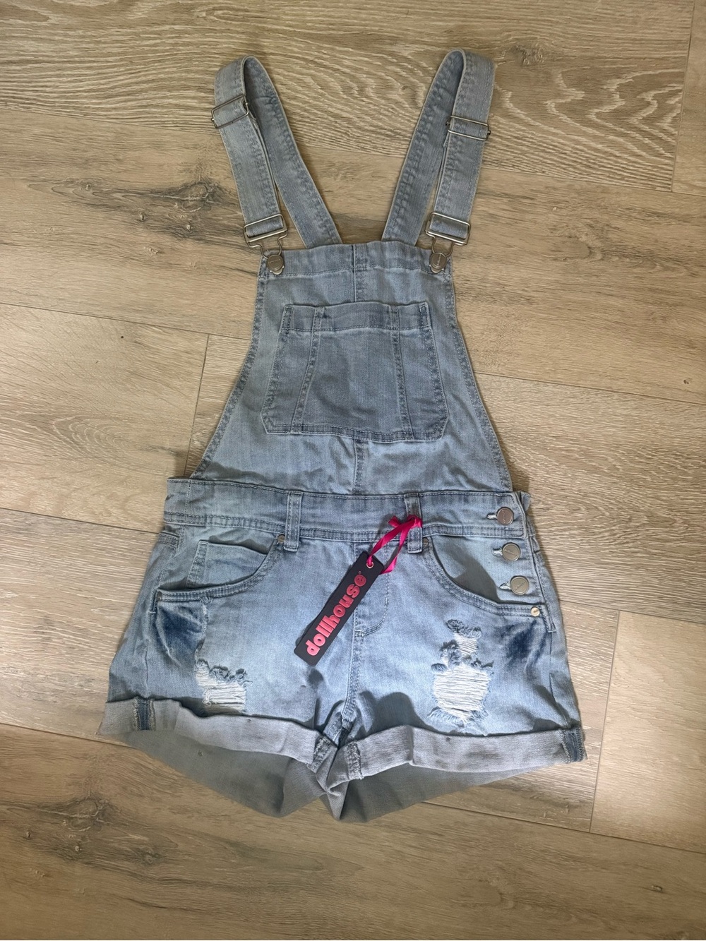 Dollhouse Light Blue Denim Short Overalls